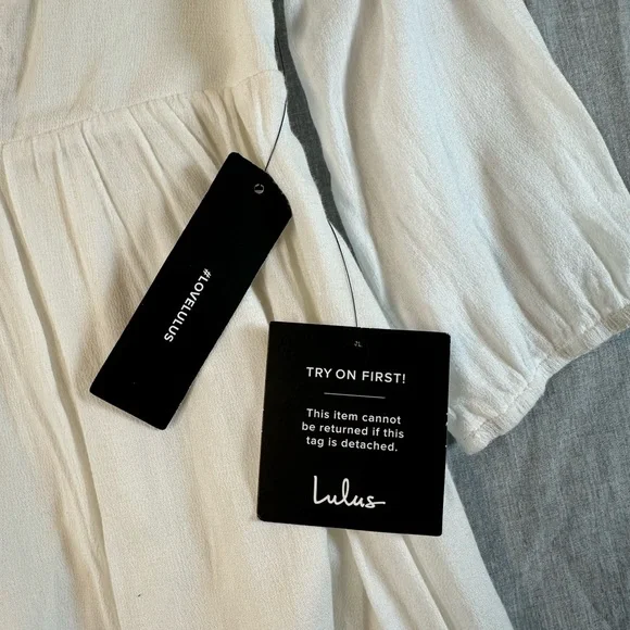 Lulus White Girlhoodcore with Geometric Embroidery NWT! Sz XL flowy low cut - Picture 6 of 10